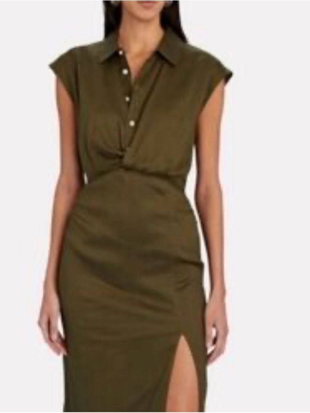 Frame Linen Olive Twist-Front Mini Dress